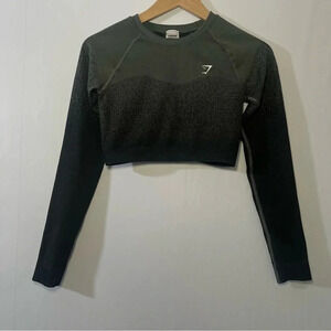 Gymshark Womens Adapt‎ Seamless Ombre Long Sleeve Crop Top Black Gray Gym Small
